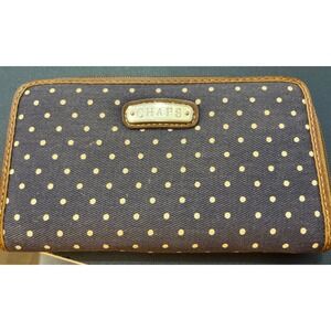 Chaps Womens Navy Blue Polka Dot Zip Around Wallet Organizer